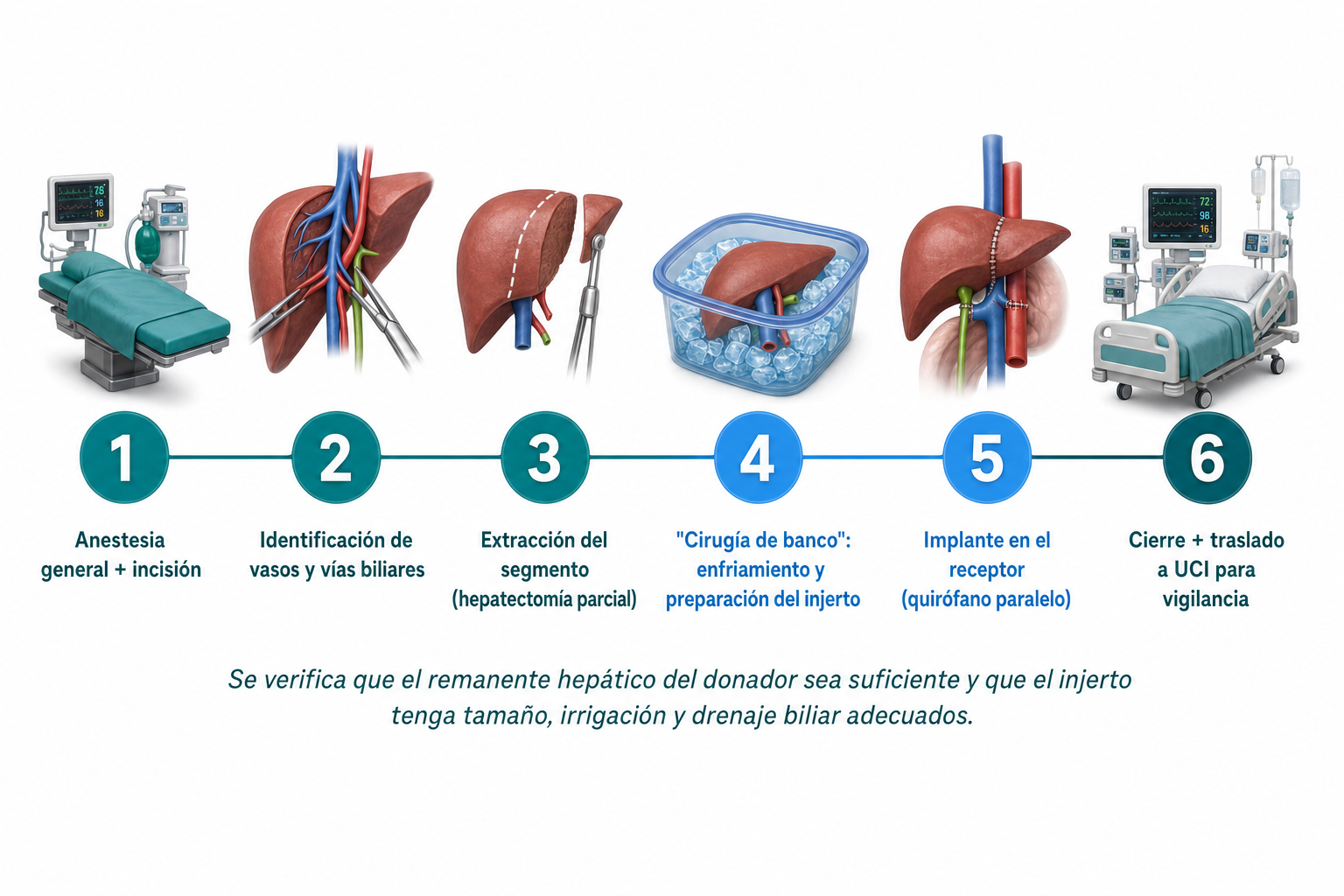 Infografía: 6 pasos de la cirugía de donador vivo