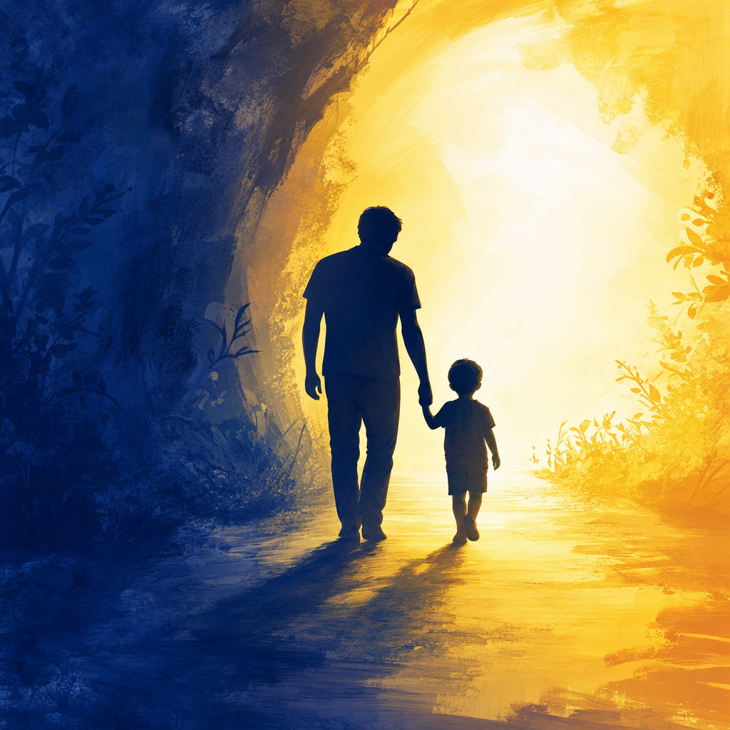 Symbolic illustration: a child running toward a second chance at life